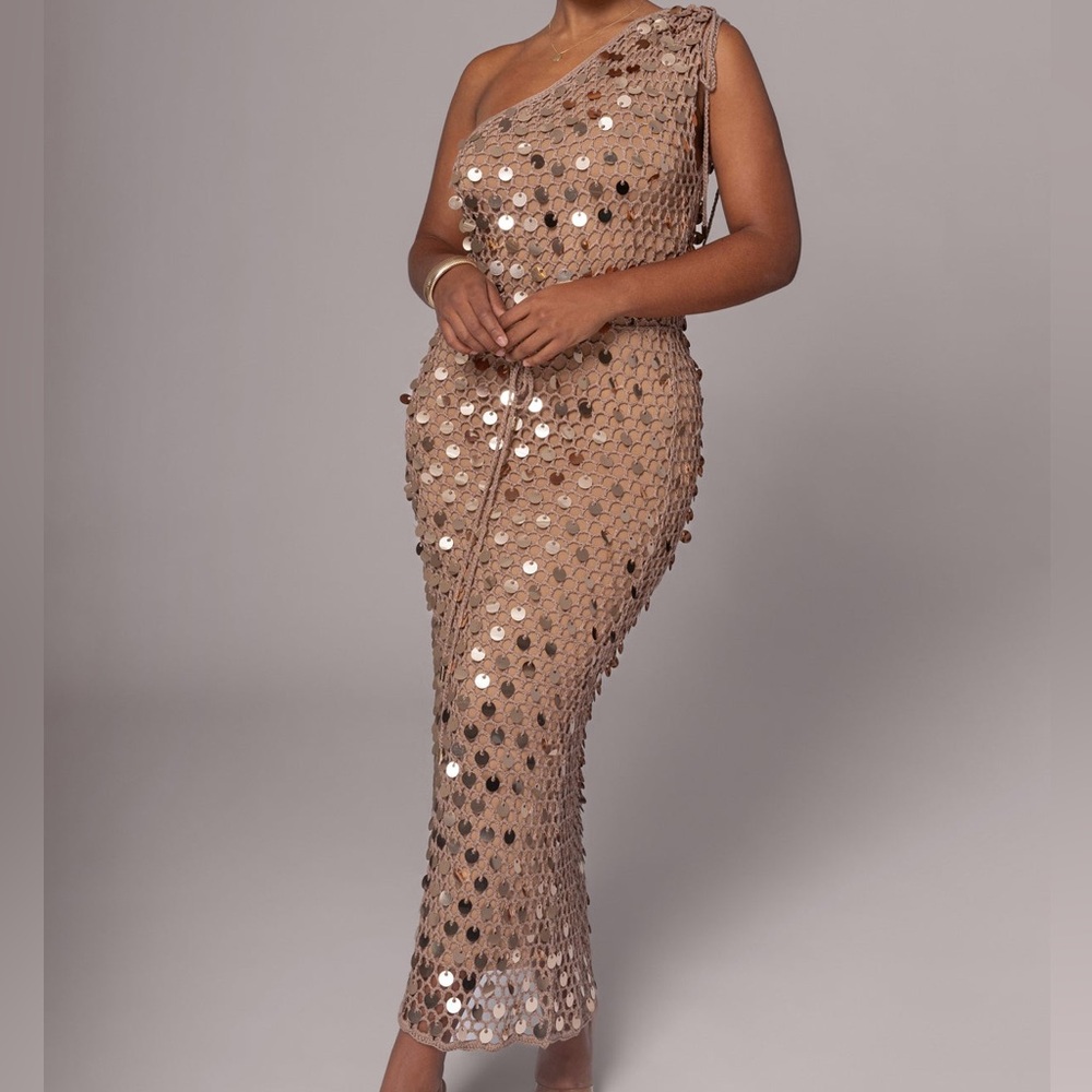 JLUXLABEL Tan Dress Sequin